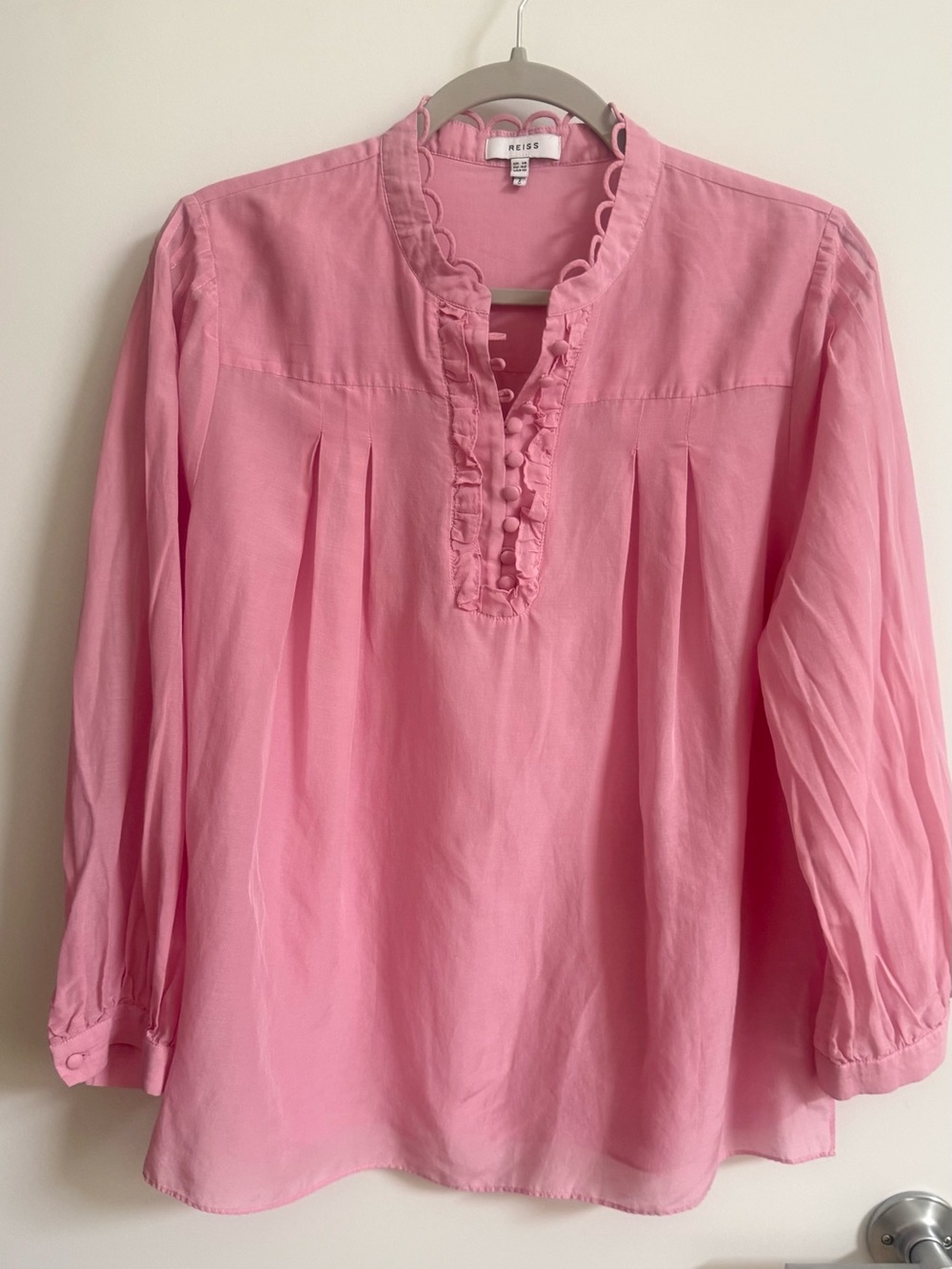 REISS Ashlyn Silk Cotton Blouse Spring Pink US10/Medium - Picture 2 of 8